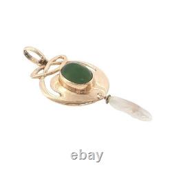 Antique Art Nouveau Jade & Pearl Pendant 9ct Gold, Birmingham 1905