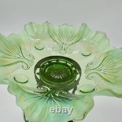 Antique Art Nouveau Jefferson Green Glass Centerpiece Bowl On Ornate Brass Stand
