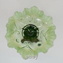 Antique Art Nouveau Jefferson Green Glass Centerpiece Bowl On Ornate Brass Stand