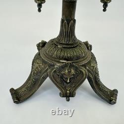 Antique Art Nouveau Jefferson Green Glass Centerpiece Bowl On Ornate Brass Stand