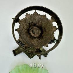 Antique Art Nouveau Jefferson Green Glass Centerpiece Bowl On Ornate Brass Stand
