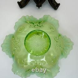 Antique Art Nouveau Jefferson Green Glass Centerpiece Bowl On Ornate Brass Stand