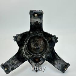 Antique Art Nouveau Jefferson Green Glass Centerpiece Bowl On Ornate Brass Stand