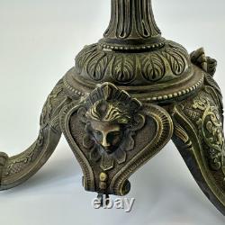 Antique Art Nouveau Jefferson Green Glass Centerpiece Bowl On Ornate Brass Stand