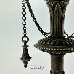 Antique Art Nouveau Jefferson Green Glass Centerpiece Bowl On Ornate Brass Stand