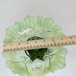 Antique Art Nouveau Jefferson Green Glass Centerpiece Bowl On Ornate Brass Stand