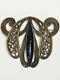 Antique Art Nouveau Jugendstil Brass Blue & Green Art Glass Brooch C-clasp