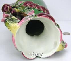 Antique Art Nouveau Jugendstil Majolica Vase Eichwald 46 Cherries Green Red