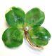 Antique Art Nouveau Kelly Green Irish 4 Leaf Clover Enamel Flower Pin