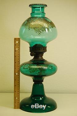 Antique Art Nouveau Kerosene Oil Emerald Green Sandwich Riverside Glass Co. Lamp