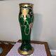 Antique Art Nouveau Legras Mont Joye Green Glass Vase Gold Floral. Elegant. #e5