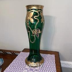 Antique Art Nouveau Legras Mont Joye Green Glass Vase Gold Floral. Elegant. #e5