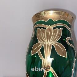 Antique Art Nouveau Legras Mont Joye Green Glass Vase Gold Floral. Elegant. #e5