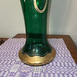 Antique Art Nouveau Legras Mont Joye Green Glass Vase Gold Floral. Elegant. #e5