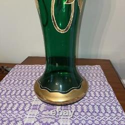 Antique Art Nouveau Legras Mont Joye Green Glass Vase Gold Floral. Elegant. #e5