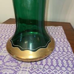 Antique Art Nouveau Legras Mont Joye Green Glass Vase Gold Floral. Elegant. #e5