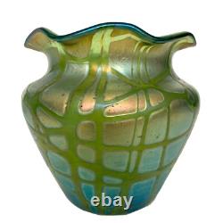Antique Art Nouveau Loetz Crete Pampas Green Iridescent Art Glass Vase