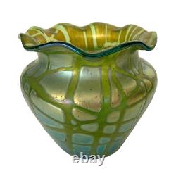Antique Art Nouveau Loetz Crete Pampas Green Iridescent Art Glass Vase