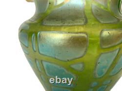 Antique Art Nouveau Loetz Crete Pampas Green Iridescent Art Glass Vase