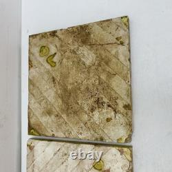 Antique Art Nouveau Majolica Tiles c1900 Green Brown Floral 15cm Made in England