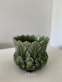 Antique Art Nouveau New Leaf Pottery Jardinière Handcrafted Floral Design