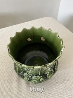 Antique Art Nouveau New Leaf Pottery Jardinière Handcrafted Floral Design