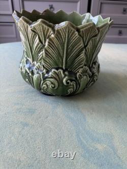Antique Art Nouveau New Leaf Pottery Jardinière Handcrafted Floral Design