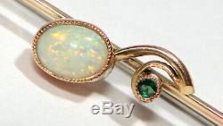 Antique Art Nouveau Opal & Green Tourmaline 9ct Gold Brooch