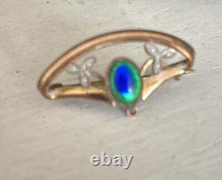 Antique Art Nouveau Ormolu Peacock Eye Glass & Seed Pearl Brooch