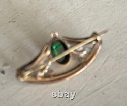 Antique Art Nouveau Ormolu Peacock Eye Glass & Seed Pearl Brooch