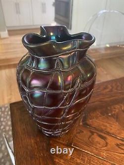 Antique Art Nouveau PALLME KONIG art glass Thread Veined VASE loetz kralik