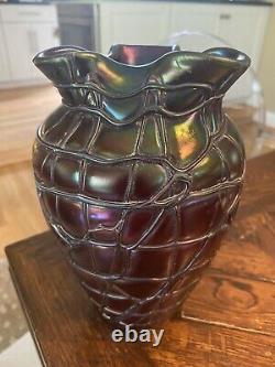 Antique Art Nouveau PALLME KONIG art glass Thread Veined VASE loetz kralik