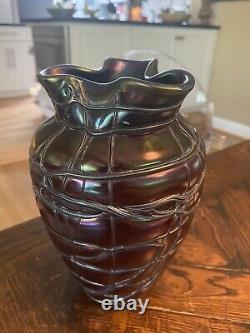 Antique Art Nouveau PALLME KONIG art glass Thread Veined VASE loetz kralik