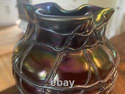 Antique Art Nouveau PALLME KONIG art glass Thread Veined VASE loetz kralik