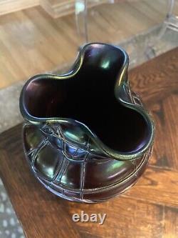 Antique Art Nouveau PALLME KONIG art glass Thread Veined VASE loetz kralik