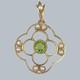Antique Art Nouveau Pendant 15ct Gold Floral Design Set With Peridot And Pearls