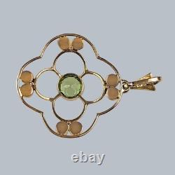 Antique Art Nouveau Pendant 15ct Gold Floral Design Set with Peridot and Pearls