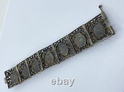 Antique Art Nouveau Period Continental Silver Green & Pink Jade Bracelet