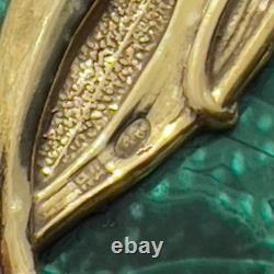 Antique Art Nouveau Picture Frame Green Malachite Stone Gold Vermeil with Photo