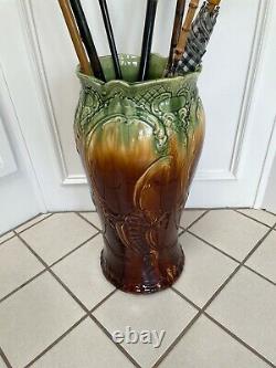 Antique Art Nouveau Roseville Blended Majolica Umbrella Stick Stand Ca1900