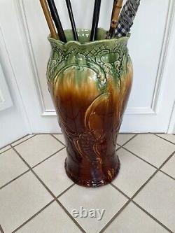 Antique Art Nouveau Roseville Blended Majolica Umbrella Stick Stand Ca1900