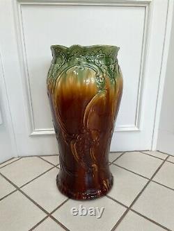 Antique Art Nouveau Roseville Blended Majolica Umbrella Stick Stand Ca1900