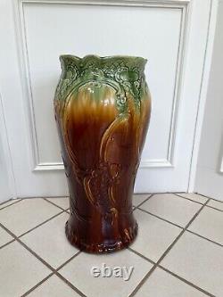 Antique Art Nouveau Roseville Blended Majolica Umbrella Stick Stand Ca1900