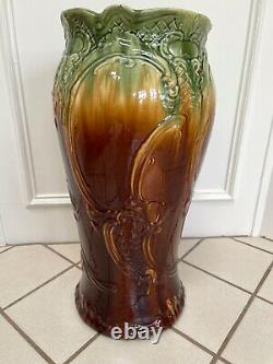 Antique Art Nouveau Roseville Blended Majolica Umbrella Stick Stand Ca1900