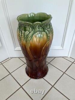 Antique Art Nouveau Roseville Blended Majolica Umbrella Stick Stand Ca1900