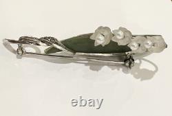 Antique Art Nouveau SS Nephrite Pearl Quartz Marcasite Lily Of the Valley Pin