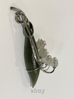 Antique Art Nouveau SS Nephrite Pearl Quartz Marcasite Lily Of the Valley Pin