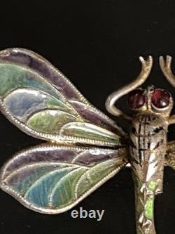 Antique Art Nouveau Silver Dragonfly Brooch hair pin pforzheim By Meyle Mayer