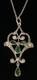 Antique Art Nouveau Silver Green And Clear Paste Drop Pendant With Chain