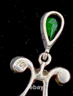 Antique Art Nouveau Silver Green and Clear Paste Drop Pendant with Chain